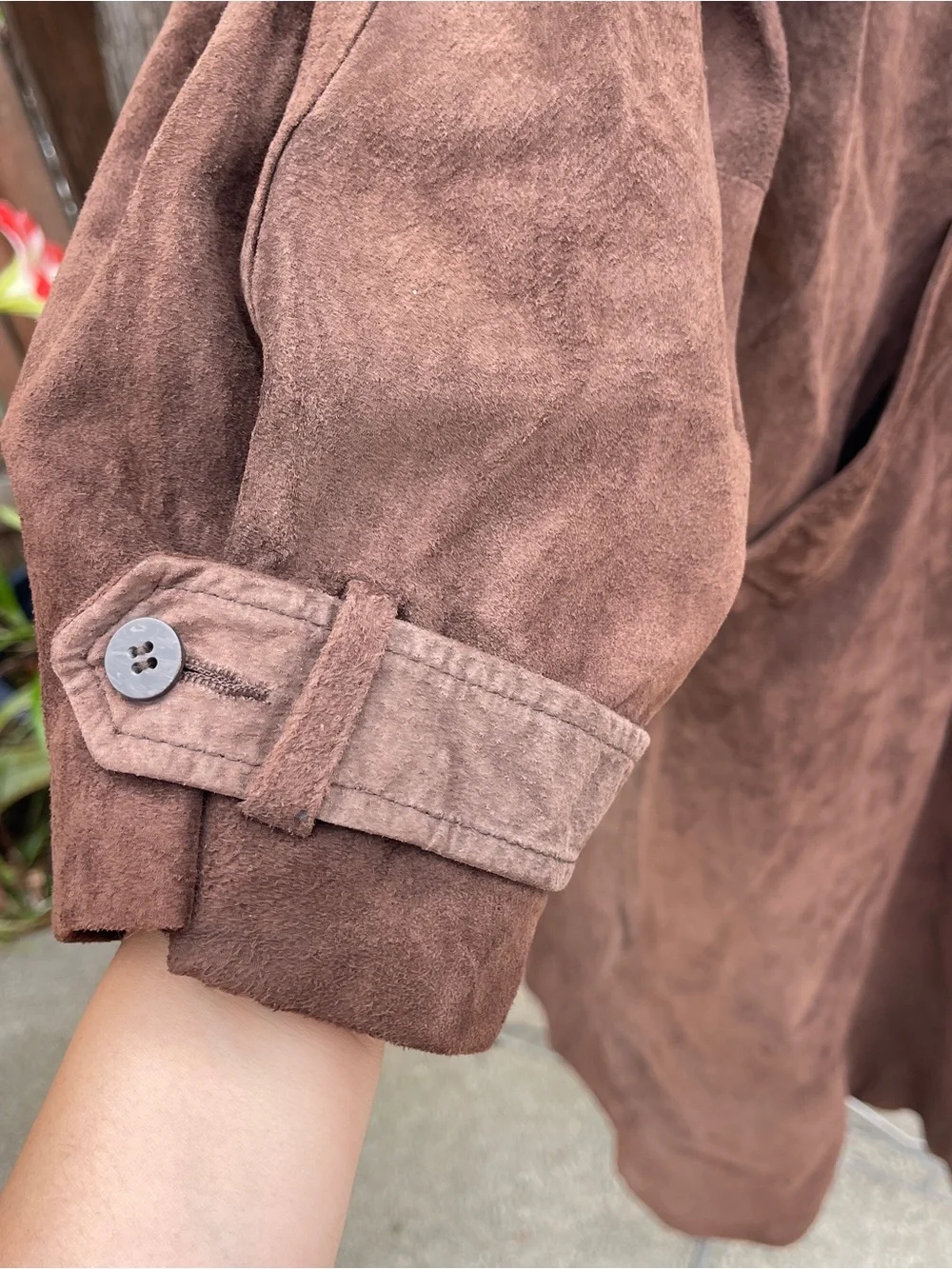 Vintage Y2K Express Women's Brown Suede Leather Trench Coat - size L - Picture 13 of 14